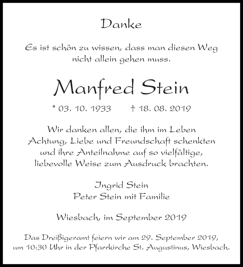  Traueranzeige für Manfred Stein vom 14.09.2019 aus saarbruecker_zeitung