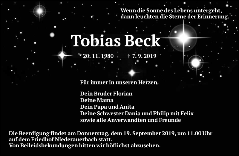  Traueranzeige für Tobias Beck vom 17.09.2019 aus saarbruecker_zeitung