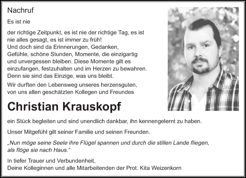  Traueranzeige für Christian Krauskopf vom 25.01.2020 aus saarbruecker_zeitung
