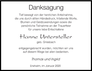 Traueranzeige von Hanne Untersteller von saarbruecker_zeitung