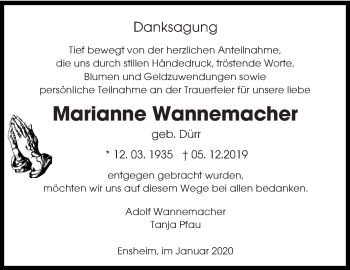 Traueranzeige von Marianne Wannemacher von saarbruecker_zeitung