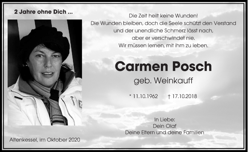  Traueranzeige für Carmen Posch vom 17.10.2020 aus saarbruecker_zeitung