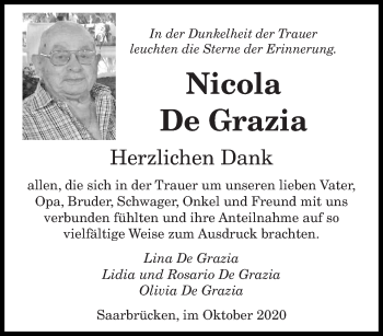 Traueranzeige von Nicola De Grazia von saarbruecker_zeitung