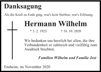 Traueranzeige von Hermann Wilhelm von saarbruecker_zeitung