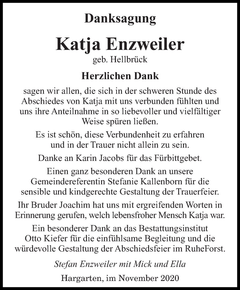  Traueranzeige für Katja Enzweiler vom 28.11.2020 aus saarbruecker_zeitung