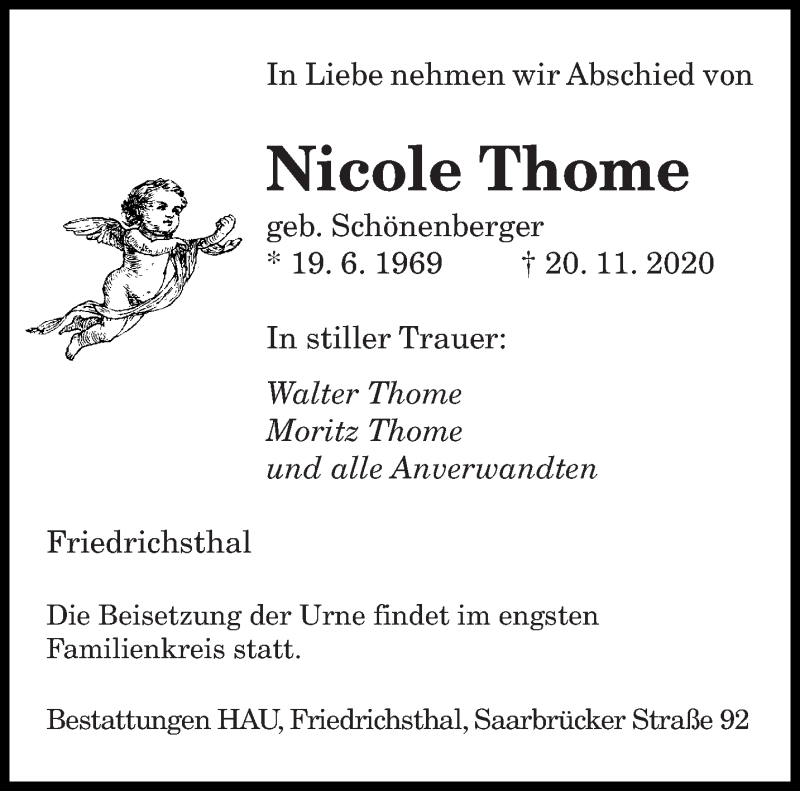  Traueranzeige für Nicole Thome vom 28.11.2020 aus saarbruecker_zeitung