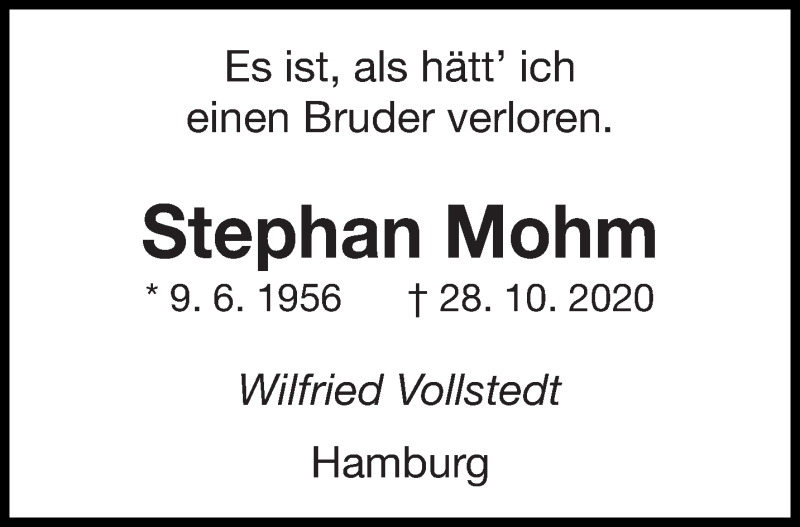  Traueranzeige für Stephan Mohm vom 14.11.2020 aus saarbruecker_zeitung
