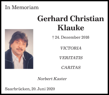 Traueranzeige von Gerhard Christian Klauke von saarbruecker_zeitung