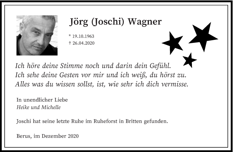  Traueranzeige für Jörg Wagner vom 24.12.2020 aus saarbruecker_zeitung