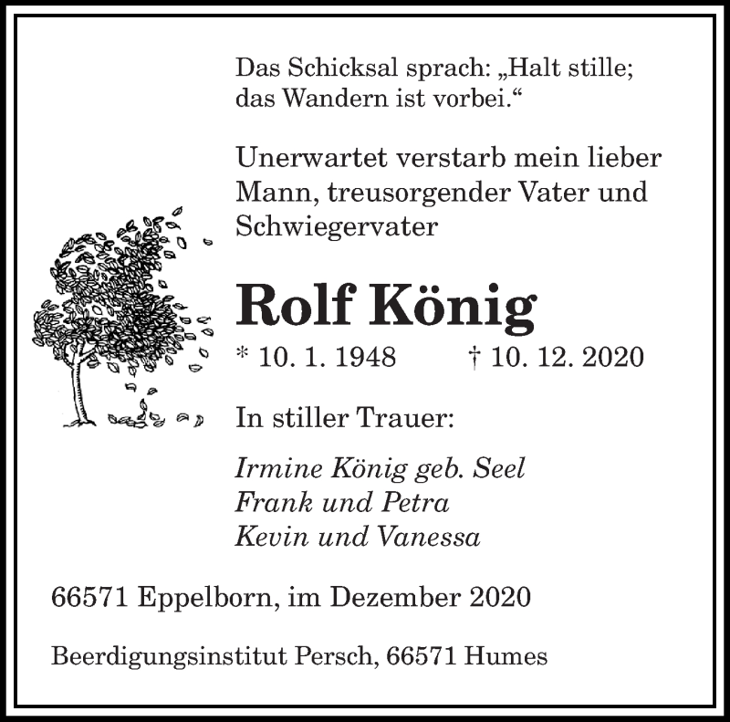  Traueranzeige für Rolf König vom 18.12.2020 aus saarbruecker_zeitung