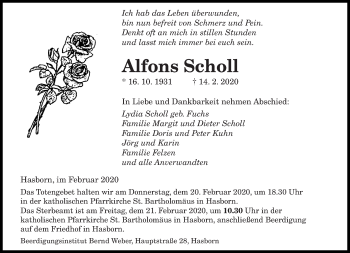 Traueranzeige von Alfons Scholl von saarbruecker_zeitung
