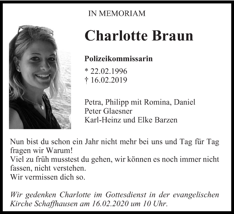  Traueranzeige für Charlotte Braun vom 15.02.2020 aus saarbruecker_zeitung
