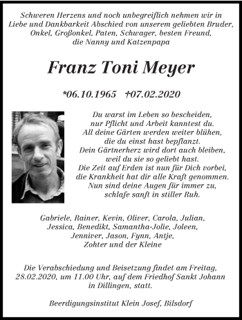 Traueranzeige von Franz Toni Meyer von saarbruecker_zeitung