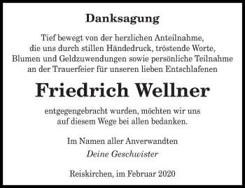 Traueranzeige von Friedrich Wellner von saarbruecker_zeitung