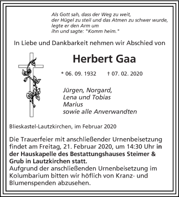 Traueranzeige von Herbert Gaa von saarbruecker_zeitung