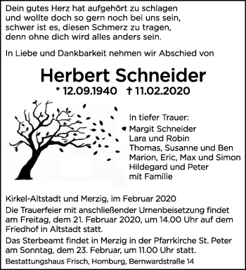 Traueranzeige von Herbert Schneider von saarbruecker_zeitung