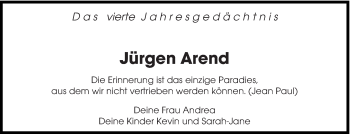 Traueranzeige von Jürgen Arend von saarbruecker_zeitung
