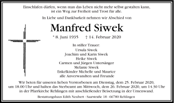 Traueranzeige von Manfred Siwek von saarbruecker_zeitung
