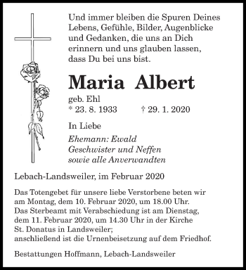 Traueranzeige von Maria Albert von saarbruecker_zeitung
