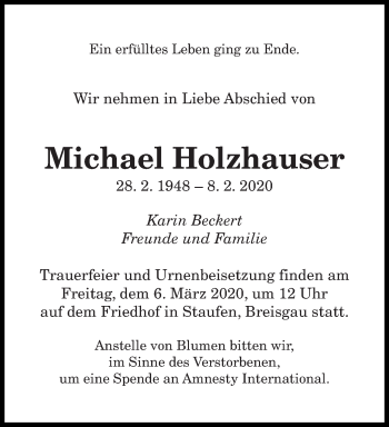 Traueranzeige von Michael Holzhauser von saarbruecker_zeitung