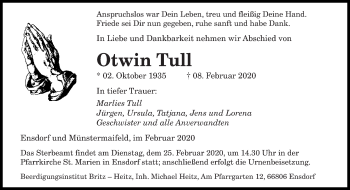 Traueranzeige von Otwin Tull von saarbruecker_zeitung