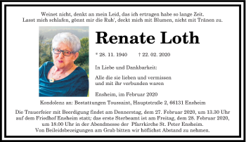 Traueranzeige von Renate Loth von saarbruecker_zeitung