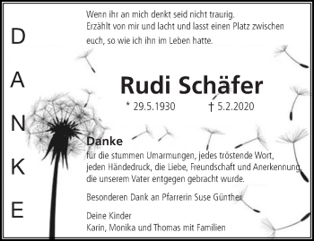 Traueranzeige von Rudi Schäfer von saarbruecker_zeitung