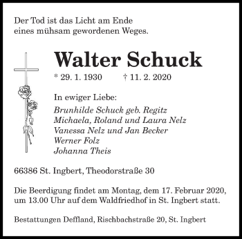 Traueranzeige von Walter Schuck von saarbruecker_zeitung