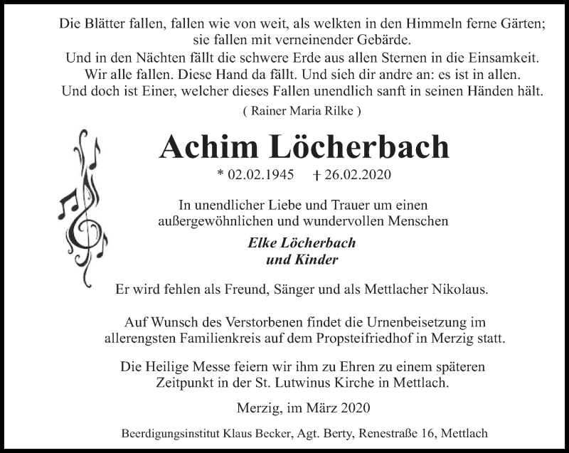  Traueranzeige für Achim Löcherbach vom 05.03.2020 aus saarbruecker_zeitung