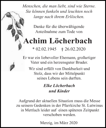 Traueranzeige von Achim Löcherbach von saarbruecker_zeitung