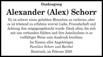 Traueranzeige von Alexander Schorr von saarbruecker_zeitung