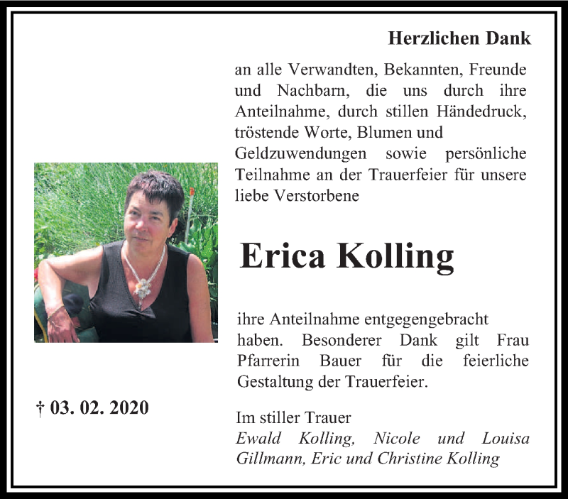  Traueranzeige für Erica Kolling vom 07.03.2020 aus saarbruecker_zeitung