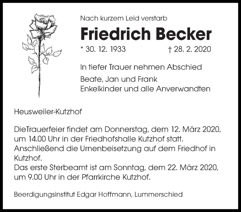  Traueranzeige für Friedrich Becker vom 07.03.2020 aus saarbruecker_zeitung