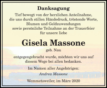 Traueranzeige von Gisela Massone von saarbruecker_zeitung