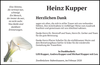 Traueranzeige von Heinz Kupper von saarbruecker_zeitung