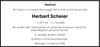 Traueranzeige von Herbert Scheier von saarbruecker_zeitung