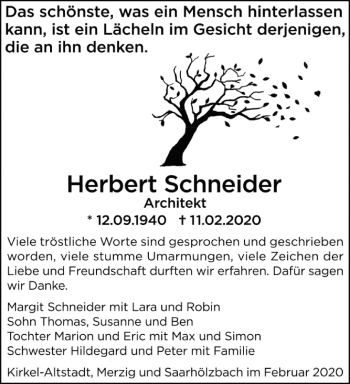 Traueranzeige von Herbert Schneider von saarbruecker_zeitung