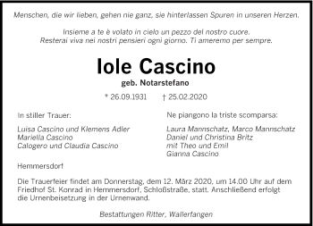 Traueranzeige von Iole Cascino von saarbruecker_zeitung
