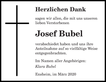 Traueranzeige von Josef Bubel von saarbruecker_zeitung