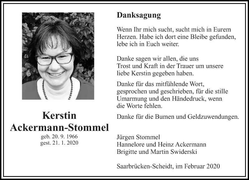  Traueranzeige für Kerstin Ackermann-Stommel vom 29.02.2020 aus saarbruecker_zeitung