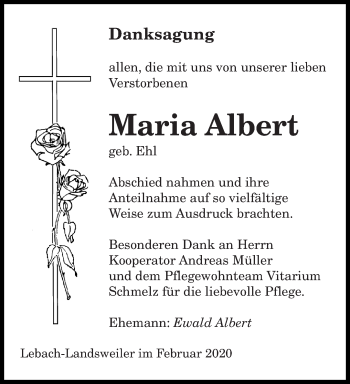 Traueranzeige von Maria Albert von saarbruecker_zeitung