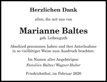 Traueranzeige von Marianne Baltes von saarbruecker_zeitung