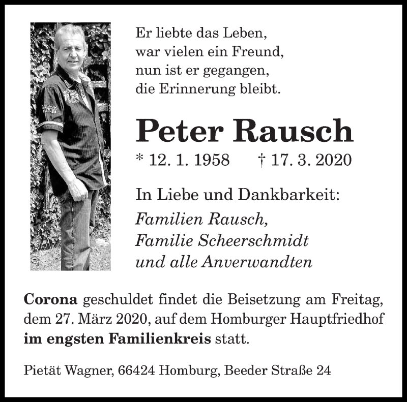  Traueranzeige für Peter Rausch vom 24.03.2020 aus saarbruecker_zeitung