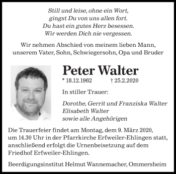 Traueranzeige von Peter Walter von saarbruecker_zeitung