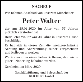 Traueranzeige von Peter Walter von saarbruecker_zeitung