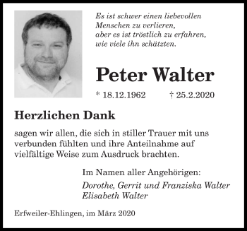 Traueranzeige von Peter Walter von saarbruecker_zeitung