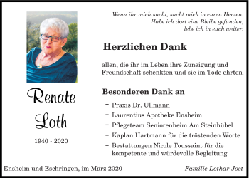 Traueranzeige von Renate Loth von saarbruecker_zeitung