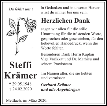 Traueranzeige von Steffi Krämer von saarbruecker_zeitung