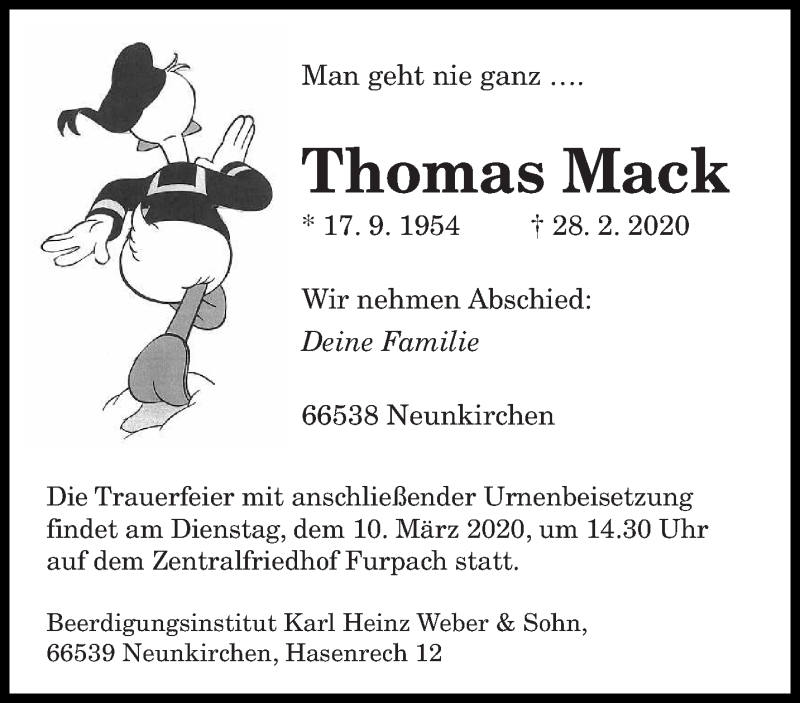  Traueranzeige für Thomas Mack vom 06.03.2020 aus saarbruecker_zeitung