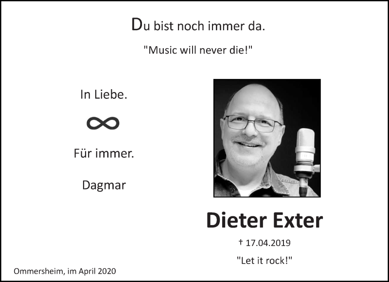  Traueranzeige für Dieter Exter vom 17.04.2020 aus saarbruecker_zeitung